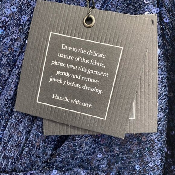 Mac Duggal 26490 Size 14 Midnight Blue Sequined Long Sleeve V-Neck Gown NWT - Picture 13 of 16